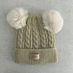 UGG tan double pom-pom beanie hat for baby
